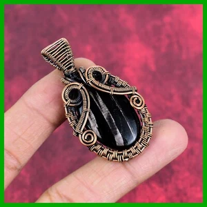 Copper Hypersthene Gemstone Artisan Mother Gift Elegant New Wire Wrapped Pendant - Picture 1 of 6