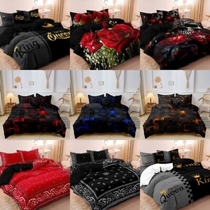 3Pcs Rose Grid Camping Theme Game Quilt Duvet Cover & Sheet Fitted Bedding Sets - Picture 1 of 36
