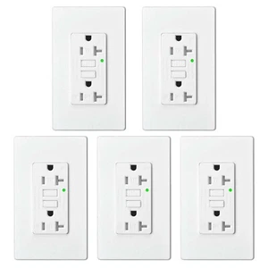 20Amp GFCI Outlet TR Wall Safety Receptacle Slim w/LED Indicator US Standard 5PK - Picture 1 of 12
