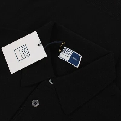 Fedeli NWT 100% Cashmere Collared Polo Sweater Size 46 US XS Slim in Solid Black - Image 1 of 4