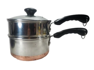 Revere Ware 2 QT Sauce Pan Pot W/ Double Boiler Vented Glass Lid Copper Bottom - Picture 1 of 15