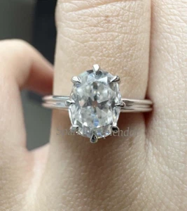 Vecchio Anello di Fidanzamento Moissanite Taglio Ovale Europeo Solitario Promessa Anello Delizioso - Foto 1 di 14