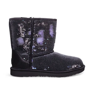 UGG CLASSIC SHORT II SEQUIN BLACK SPARKLE BOOTS SIZE US YOUTH 4 FIT'S WOMEN'S 6 - Picture 1 of 5