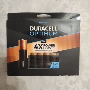 12 Pack Duracell Optimum AA Battery with 4X POWER BOOST 1.5V  Resealable Pack