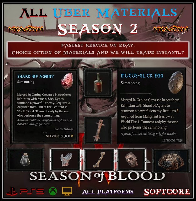 Diablo 4 IV Season 2⭐Summon Endgame Boss Crafting Materials  Unique⭐PC-PS-XBOX