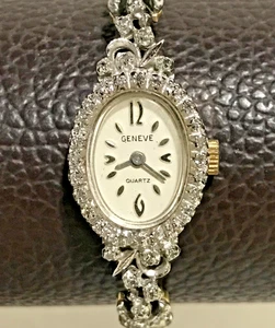 Vintage Geneve Genuine Diamonds Bezel Gold Plated Ladies Dress Watch Untested - Picture 1 of 20