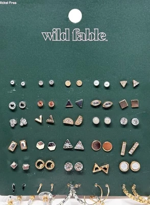 Nuevo en tarjeta 30 pares de pendientes perforados de poste y aro Wild Fable Foto 1 de 4