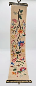 Petit Point Nadelspitze & Messing Glockenzug handgefertigt Wandteppich Floral 30 x 5 - Bild 1 von 10