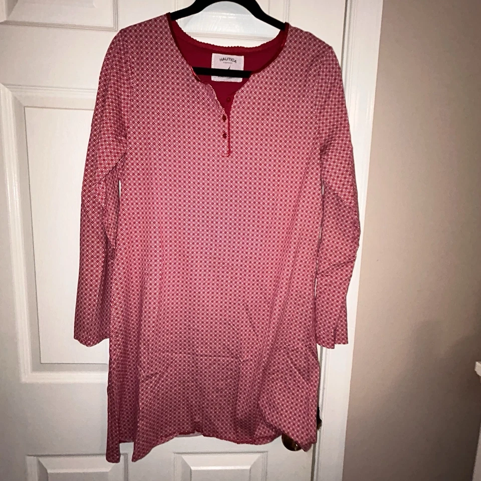 Camisón camisón para mujer Nautica, estampado rojo blanco, algodón grande Foto 1 de 4