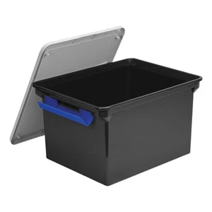 Storex Portable File Tote w/Locking Handle Storage Box Letter/Legal Black/Silver - Picture 1 of 2