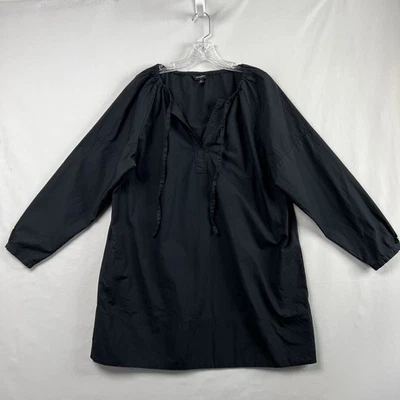 Banana Republic Shift Dress Size Large Black Tie Neck Prairie Relaxed Cotton - Image 1 of 4