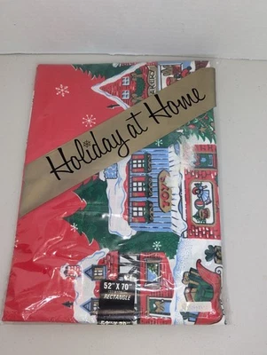 Vintage Sunweave Holiday At Home Hometown Holiday Tablecloth 52" x 70" Rectangle - Image 1 of 4