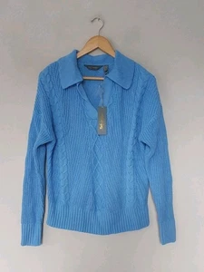 Ruth Langsford Cable Collar Detail Jumper Blue In Small BNWOT - Picture 1 of 4
