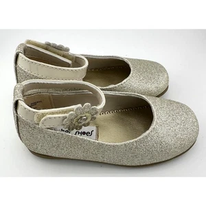 Zapatos Rachel Dorado Brillante Correa al Tobillo Planos Vestido Flor Niño Pequeño Talla 7 Nuevos sin Caja - Imagen 1 de 5