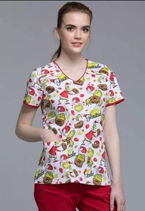 Grinch Cherokee Scrubs Tooniforms Dr. Seuss Christmas V Neck Top TF686 SECK - Picture 1 of 10