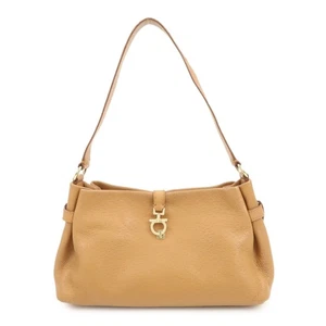 Ferragamo Gancini Leather Shoulder Bag Hand Bag Brown Gold Authentic Used F/S - Picture 1 of 23