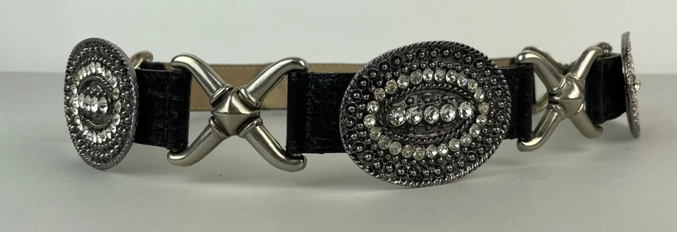 Cinturón De Colección Streets Ahead Cuero Negro Cocodrilo Repujado Estrás Rocker Glam 4100 S Foto 1 de 4