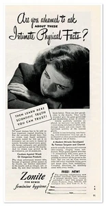 Anuncio impreso Zonite Douche Are You Ashamed vintage 1947 anuncio de 3/4 páginas - Imagen 1 de 4