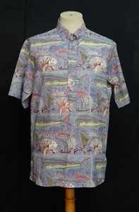 Vtg KAHALA Avi Pullover Mahi Mahi Sail Hibiscus Abstract Hawaiian men's Shirt M - Picture 1 of 13