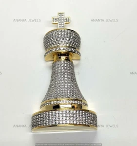 14K Yellow Gold Plated 5ct Lab-Created Diamond 4"LongKing Piece of Chess Pendant - Picture 1 of 14