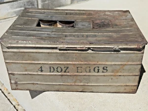 METAL EGG CRATE 4 doz Antique Storage Box VINTAGE, Nice FARMHOUSE Eggs - Picture 1 of 11