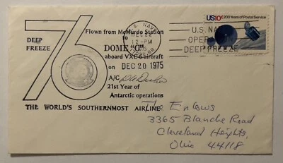 1975 US NAVY COVER WORLD'S SOUTHERNMOST AIRLINE, SIGED BY PILOT DEEP FREEZE - Image 1 of 3