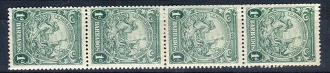 Barbados KGVI 1938-47 1d blue-green p13.5x13 SG249b MNH coil-join strip Cover