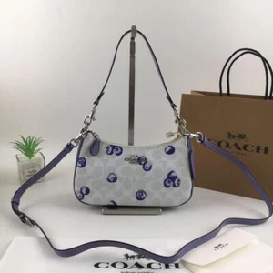 COACH CR292 Teri 2way Shoulder Bag Signature Canvas Blueberry Print Outlet #GBJ - Picture 1 of 10