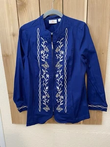 Quacker factory Blue Gold Embrodery Rhinestoned Jacket Size L NWOT - Picture 1 of 3