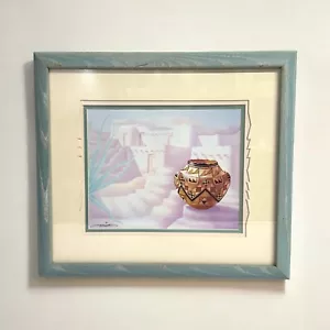 Charles Collins Native American Pot & Pueblo Framed Matted Art Taos Southwestern - Picture 1 of 11