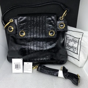 Cynthia Rowley "Hilary" patent leather Black handbag purse shoulder Bag 12x10" - Picture 1 of 12