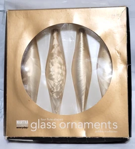 Marth Stewart Christmas Glass Flute Shaped Golden Traditions 4 Ornaments in box - Picture 1 of 4