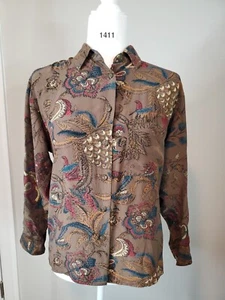 Vintage JONES NEW YORK 100% Silk Blouse Floral Button Up Shirt Sz 4P Petite 4 - Picture 1 of 16