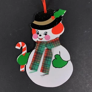 Vtg 1988 Kurt Adler Wooden Snowman w/ Hat Candy Cane Christmas Ornament 4.75" - Picture 1 of 6