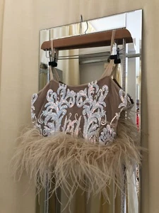 Iridescent Sequin Ostrich Feather Crop Top - Picture 1 of 3