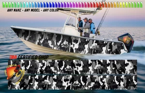 Camo Black White and Gray Graphic Boat Vinyl Wrap Decal Fishing Pontoon Console - Picture 1 of 10
