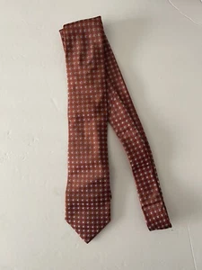 Hugo Boss Mens Neck Tie Rust Blue Geometric 100% Silk Made in Italy Couture - Picture 1 of 3