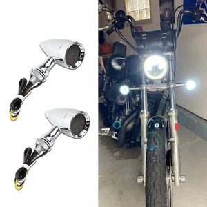 2x 10mm LED Turn Signals Blinker Light Chrome For Harley FXDC Super Glide Custom - Picture 1 of 12