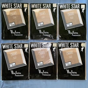 6 Stück Gr. 9 1/2 beige weißer Stern Vintage nahtlose Strumpfbandstrümpfe Nylonnetz - Bild 1 von 13