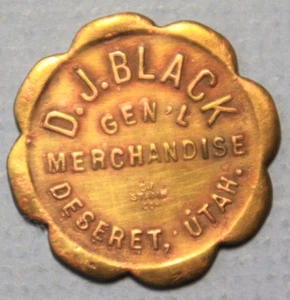 Mercancía Deseret Utah DJ negra general buena para mercancía 50c latón 29 mm - Imagen 1 de 2