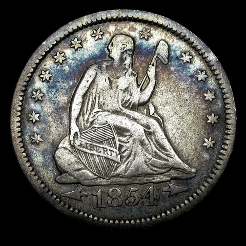1854-O SEATED LIBERTY SILVER QUARTER **XF** COLOR TONING!  RARE! FREE SHIPPING! Cover