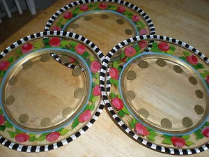 HAND PAINTED HEIRLOOM ROSES ,STRIPES AND GOLD . SET /4 7 INCH PLATE/MADE IN USA - Imagen 1 de 1