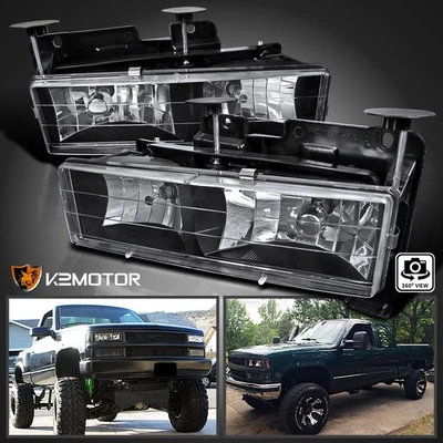 Black Fits 1988-1998 Chevy GMC C10 C/K Truck Headlights Lamps Replacement Pair - Image 1 of 4