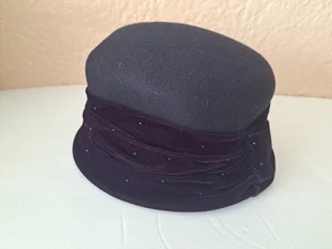 Cappello vintage in feltro di lana viola Fedora cappello a secchiello fascia in velluto - Foto 1 di 6