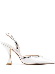 STUART WEITZMAN Womens White Slingback Pointed Toe Flare Slip On Pumps Shoes 8 B - Picture 1 of 3