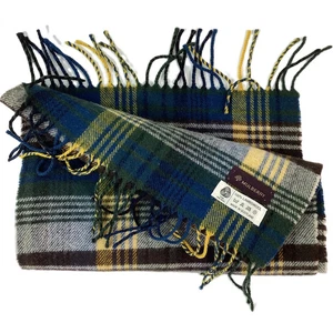 Vintage Mulberry Green Tartan Pure Lambswool Fringed Scarf 72" x 12" - Picture 1 of 5