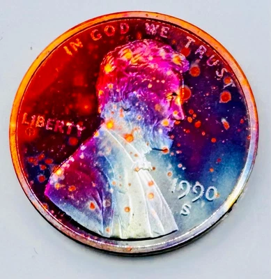 1990-S Gem Proof Lincoln Memorial Cent with Rainbow Toning / Eye Candy! - Image 1 of 2