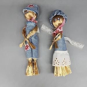 2er Set Stroh Vogelscheuche Ornamente Vintage Junge Mädchen 9 Zoll - Bild 1 von 7