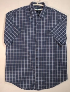 Van Heusen Mens Shirt Size XLT 17.5-18 Blue/White Plaid Sh Sleeve Button Up K9 - Picture 1 of 3