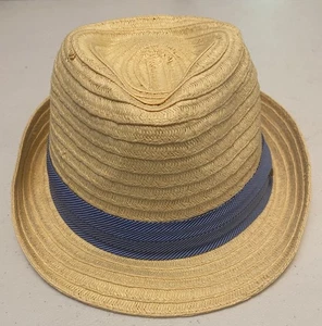Peter Grimm Natural 100% Paper Fedora Hat Blue Band Beige L/XL Cruise Resort - Picture 1 of 6